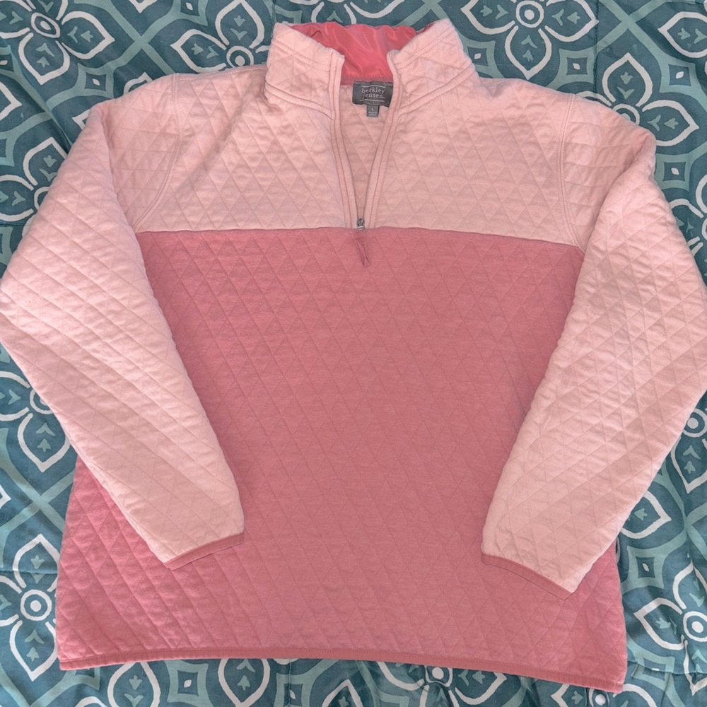 Berkley Jensen Pink color block quilted quarter zip sweater size Large